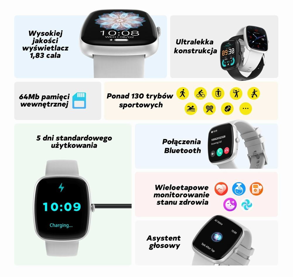 Smartwatch Damski GRAVITY GT18-1 Różowy Pasek Silikonowy + Czarny Pasek