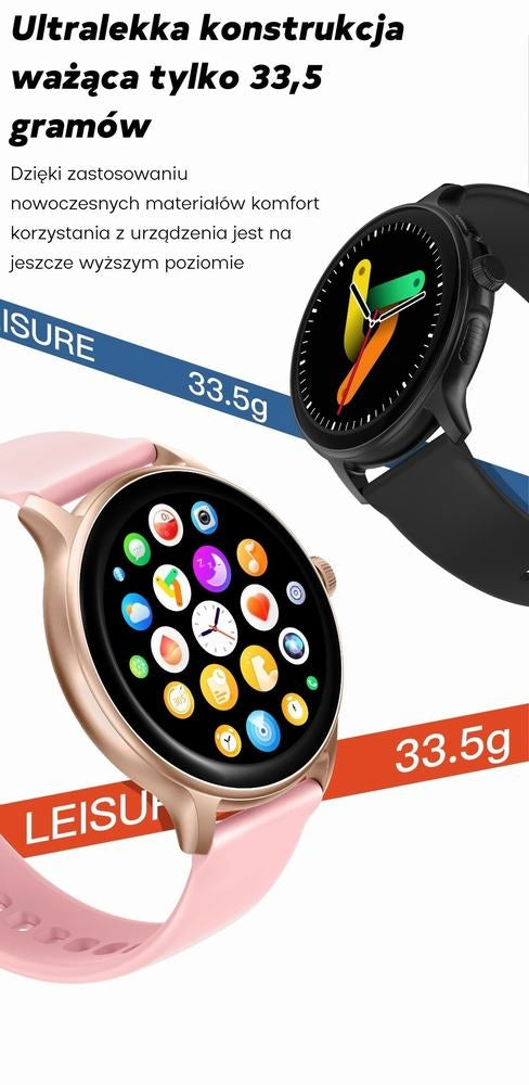 Smartwatch Damski GRAVITY GT12-3 Różowy Pasek Silikonowy + Bransoleta Różowe Złoto