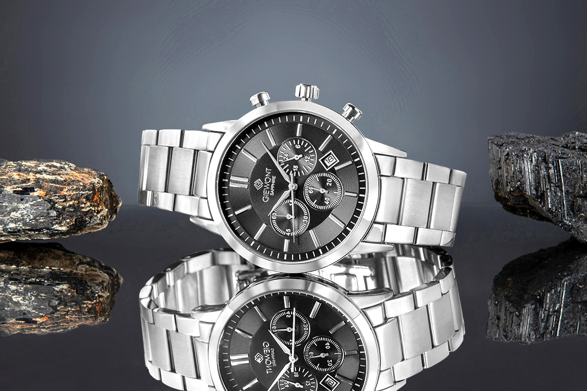 Zegarek Męski Giewont Chronograph Sapphire Srebrno Czarny GW8510-B1