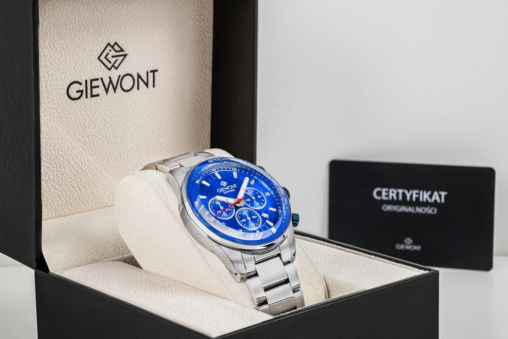 Zegarek Męski Giewont Chronograph Sapphire Srebrno Niebieski GW9140-B3