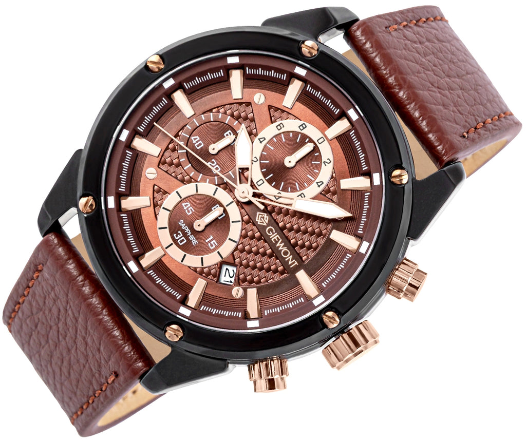 Zegarek Męski Giewont Chronograph Sapphire Czarno Brązowy GW8810-A3