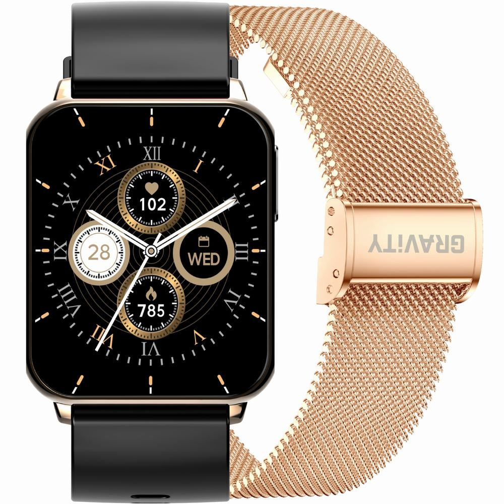 Smartwatch Gravity Różowe Złoto Czarny 2 Paski GT17-5