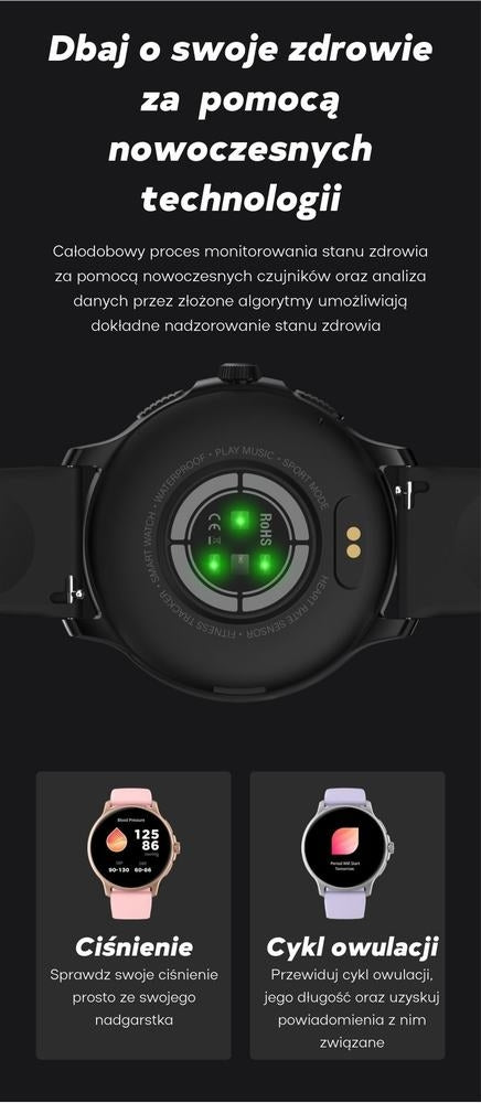 Smartwatch Damski GRAVITY GT12-7 Czarny Pasek Silikonowy + Srebrna Bransoleta