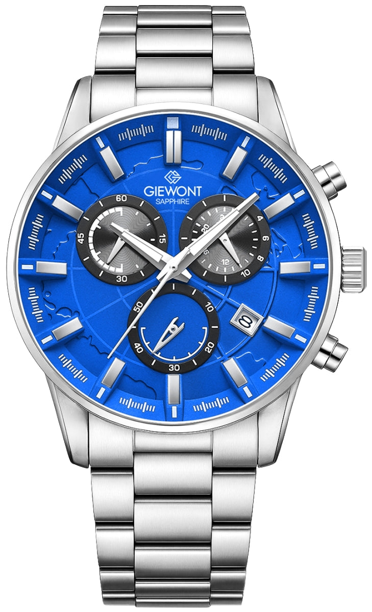 Zegarek Męski Giewont Chronograph Sapphire Srebrno Niebieski GW4580-B3