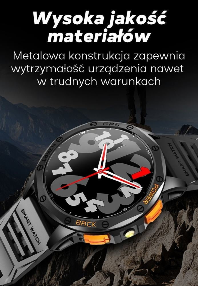 Smartwatch Męski GRAVITY GPS GT24-4 Czarny Pasek Silikonowy + Pomarańczowy Pasek Silikonowy