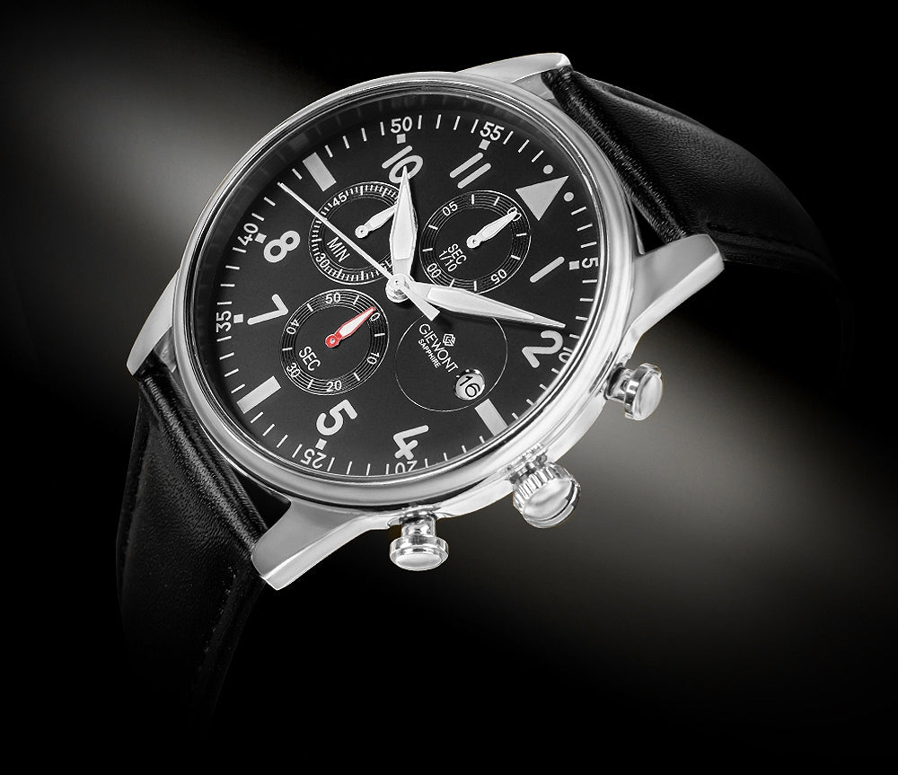 Zegarek Męski Giewont Chronograph Sapphire Czarno Srebrny GW5630-A2