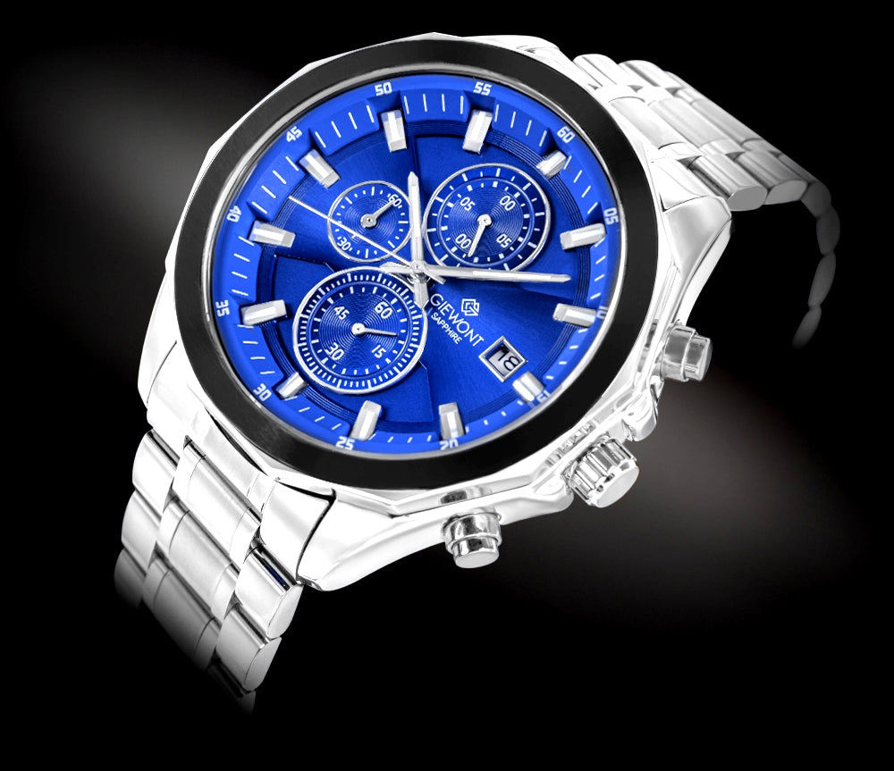 Zegarek Męski Giewont Chronograph Sapphire Srebrno Niebieski GW7290-B3