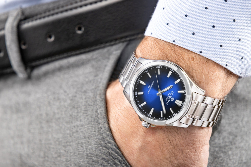 Zegarek Męski Giewont Elegance Sapphire Srebrno Niebieski GW5160-B3