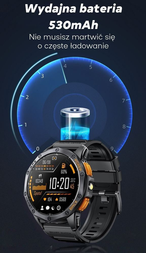 Smartwatch Męski GRAVITY GPS GT24-3 Czarny Pasek Silikonowy + Pomarańczowy Pasek Silikonowy