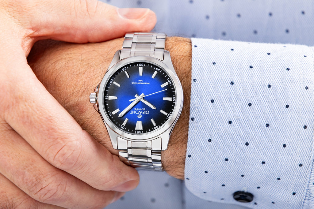 Zegarek Męski Giewont Elegance Sapphire Srebrno Niebieski GW5160-B3