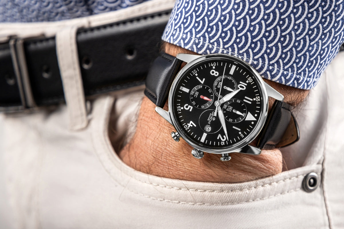 Zegarek Męski Giewont Chronograph Sapphire Czarno Srebrny GW5630-A2