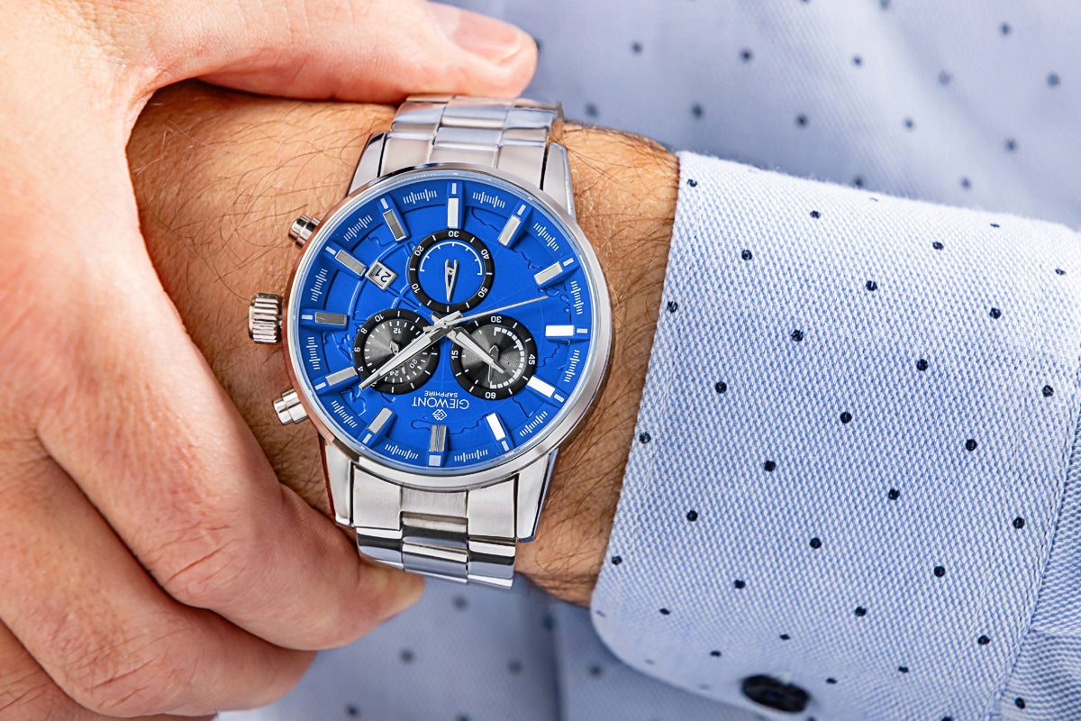 Zegarek Męski Giewont Chronograph Sapphire Srebrno Niebieski GW4580-B3