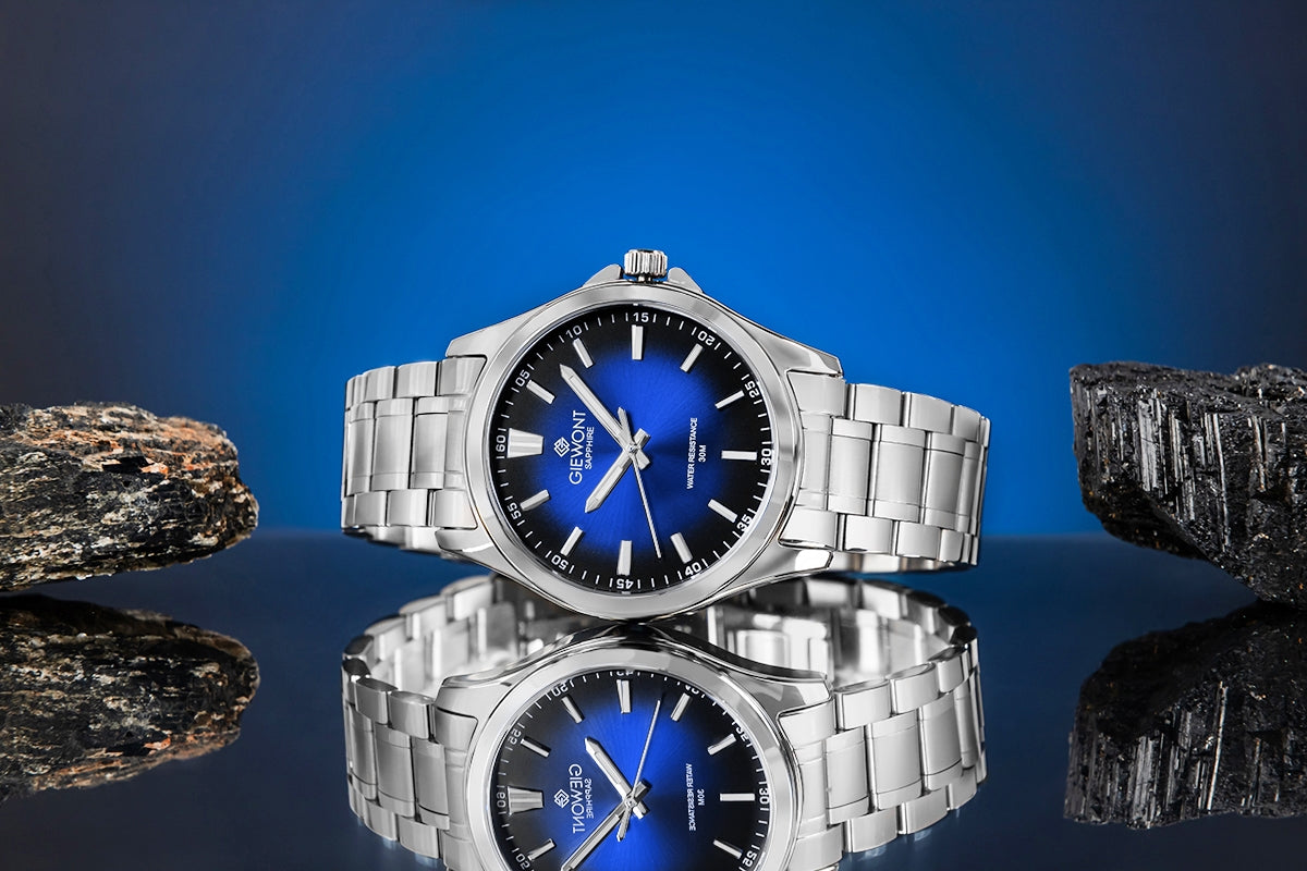 Zegarek Męski Giewont Elegance Sapphire Srebrno Niebieski GW5160-B3