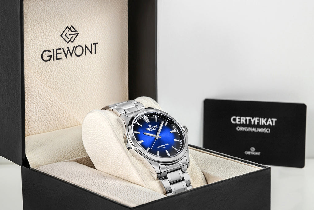 Zegarek Męski Giewont Elegance Sapphire Srebrno Niebieski GW5160-B3