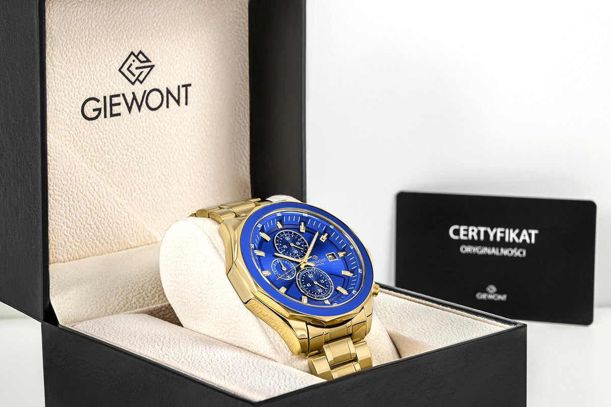 Zegarek Męski Giewont Chronograph Sapphire Złoto Niebieski GW7290-B6