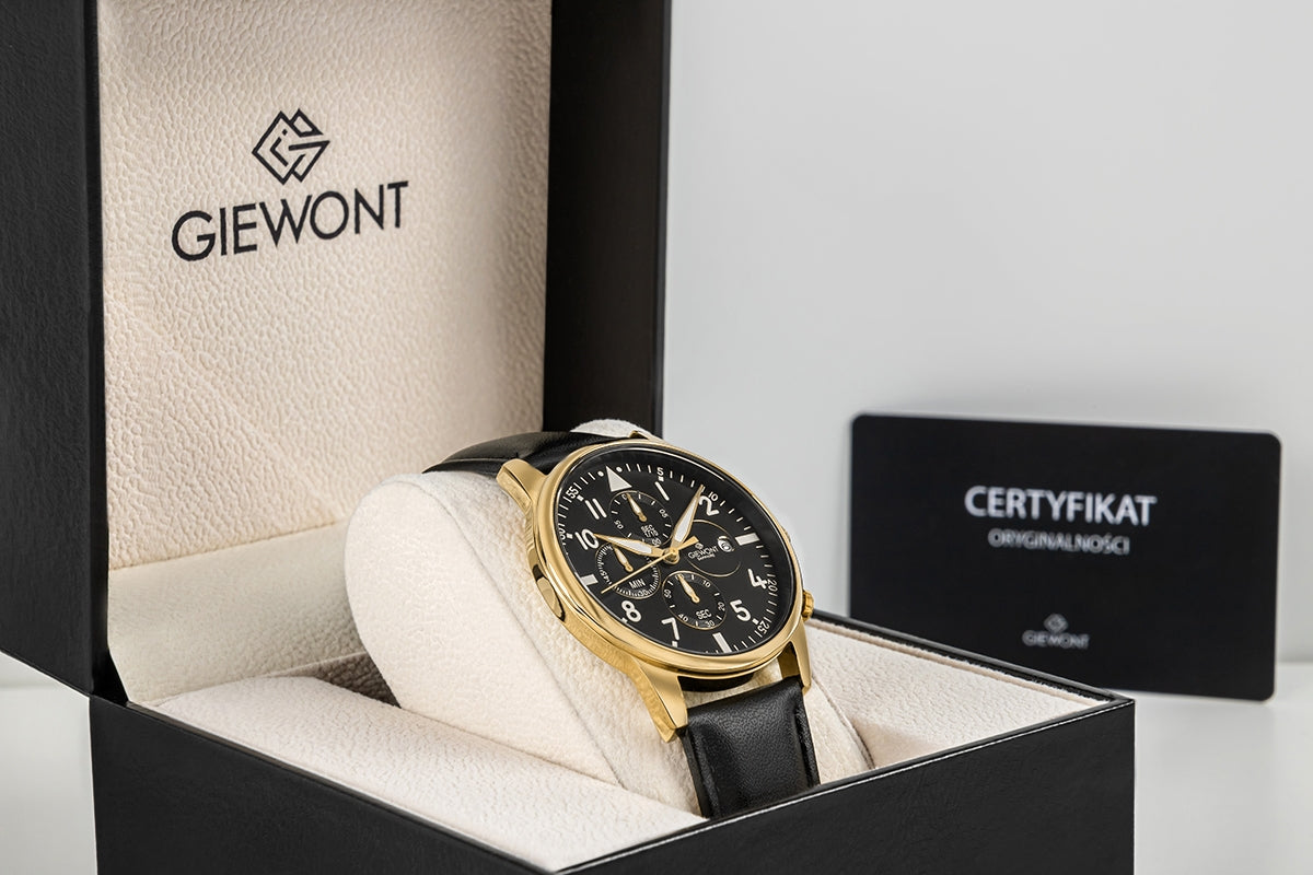 Zegarek Męski Giewont Chronograph Sapphire Czarno Złoty GW5630-A4