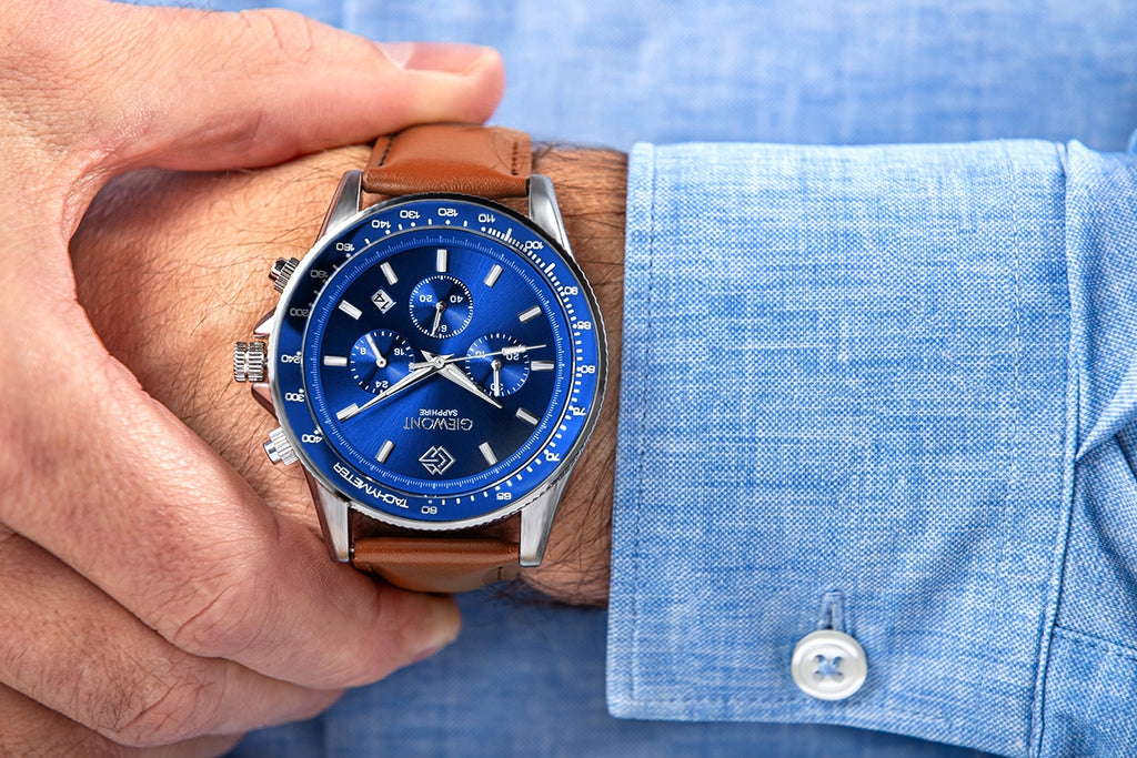 Zegarek Męski Giewont Chronograph Sapphire Brązowo Niebieski GW3520-A5
