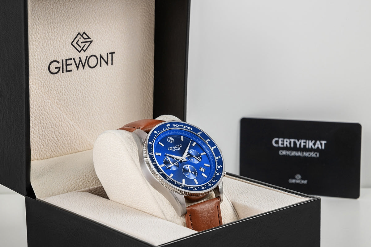 Zegarek Męski Giewont Chronograph Sapphire Brązowo Niebieski GW3520-A5