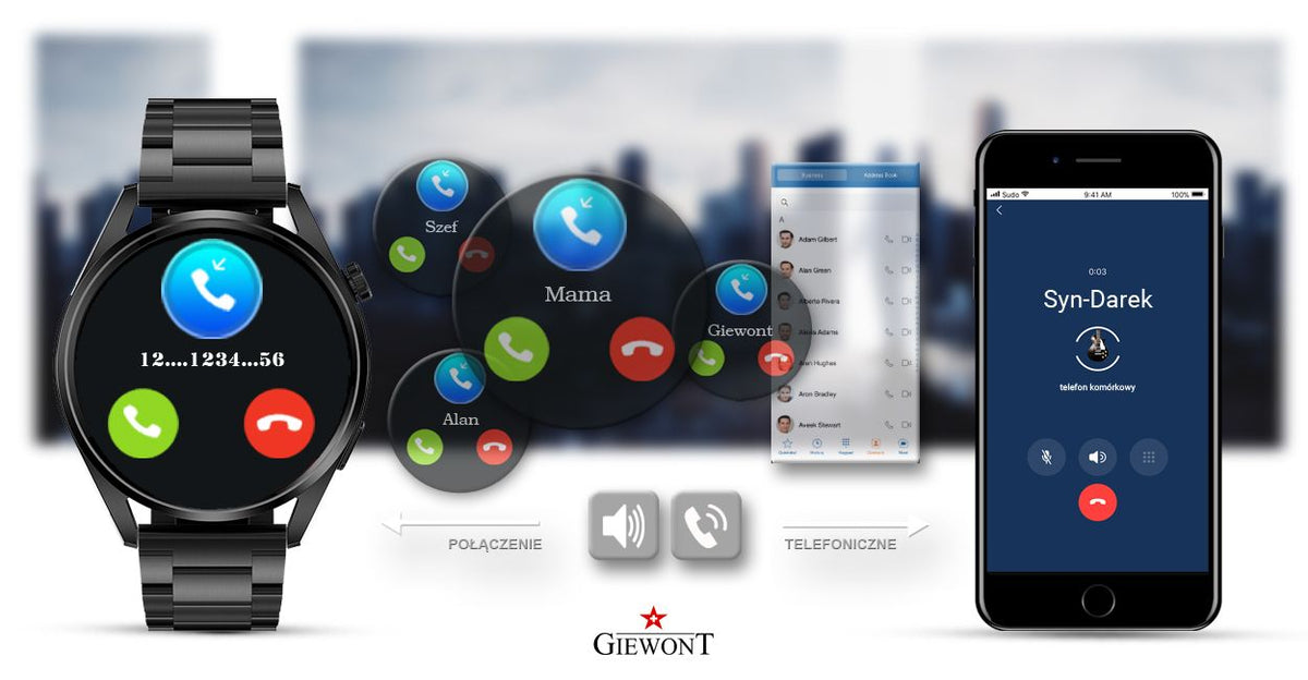Smartwatch GIEWONT Vertex SmartCall GW450-2 Carbon/Carbon Leather
