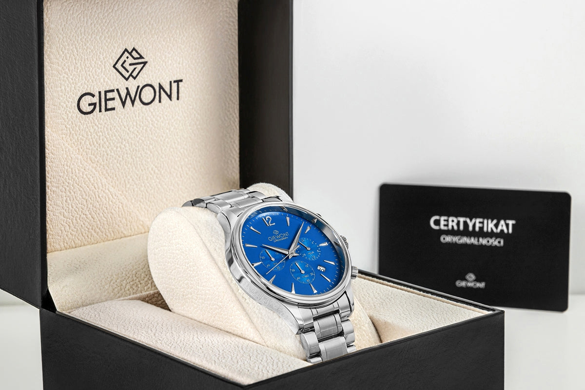 Zegarek Męski Giewont Chronograph Sapphire Srebrno Niebieski GW6310-B3