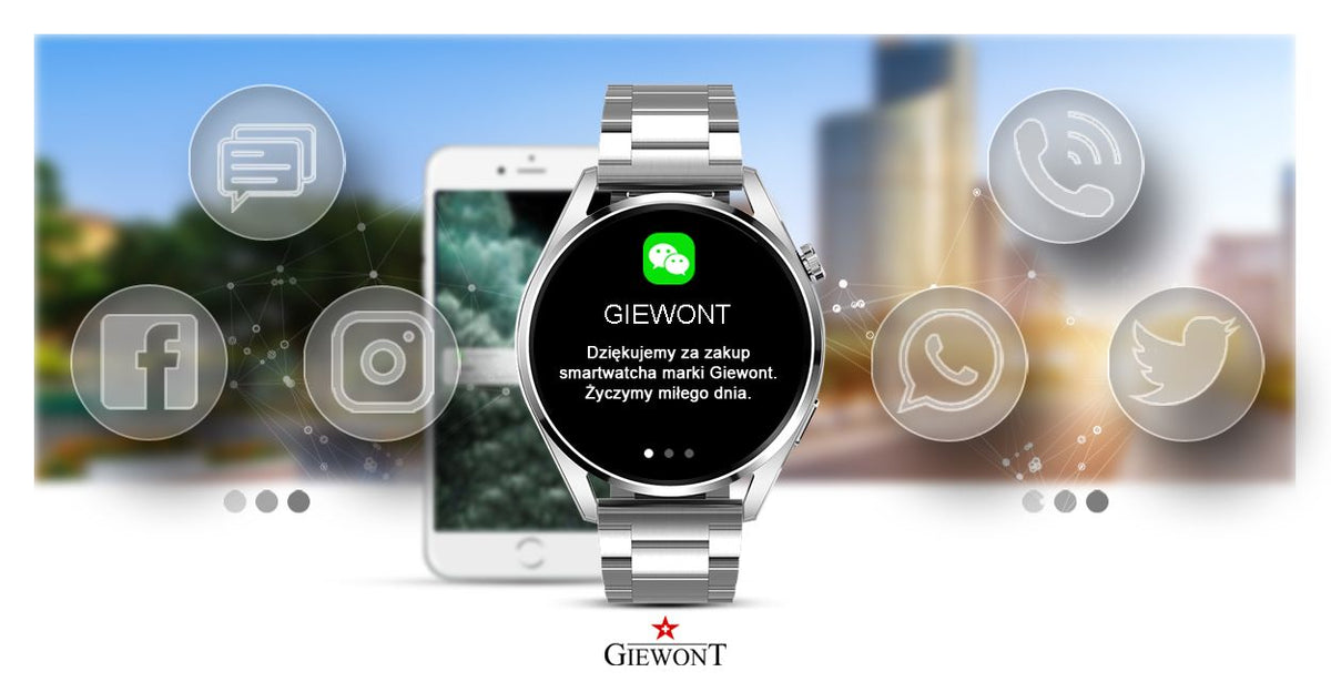 Smartwatch GIEWONT Vertex SmartCall GW450-4 Silver/Carbon Silikon