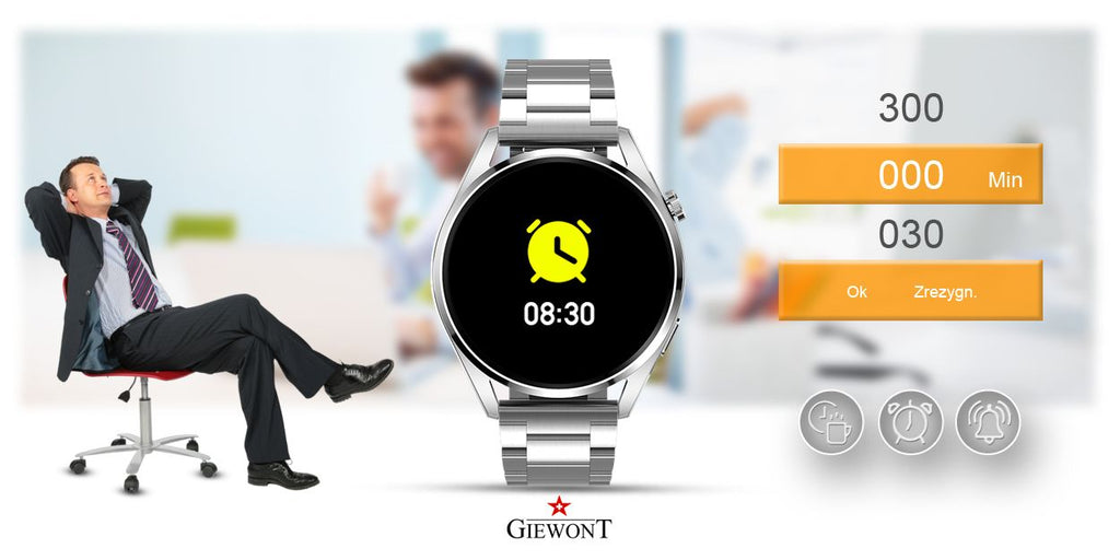 Smartwatch GIEWONT Vertex SmartCall GW450-5 Silver/Carbon Leather
