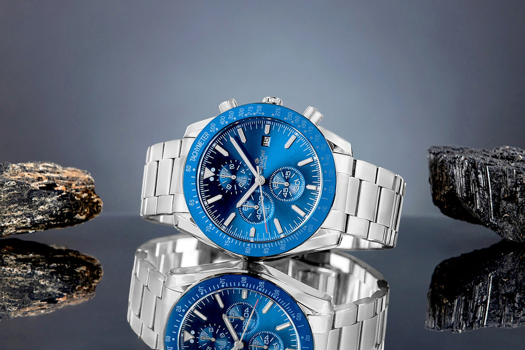 Zegarek Męski Giewont Chronograph Sapphire Srebrno Niebieski GW8720-B3