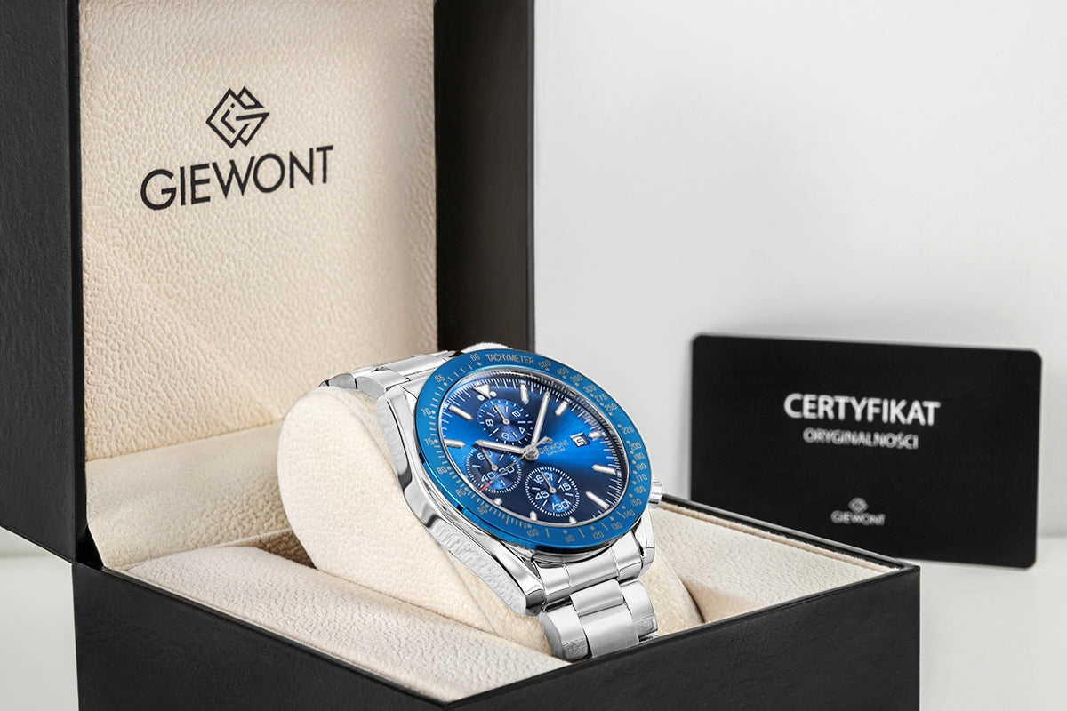 Zegarek Męski Giewont Chronograph Sapphire Srebrno Niebieski GW8720-B3
