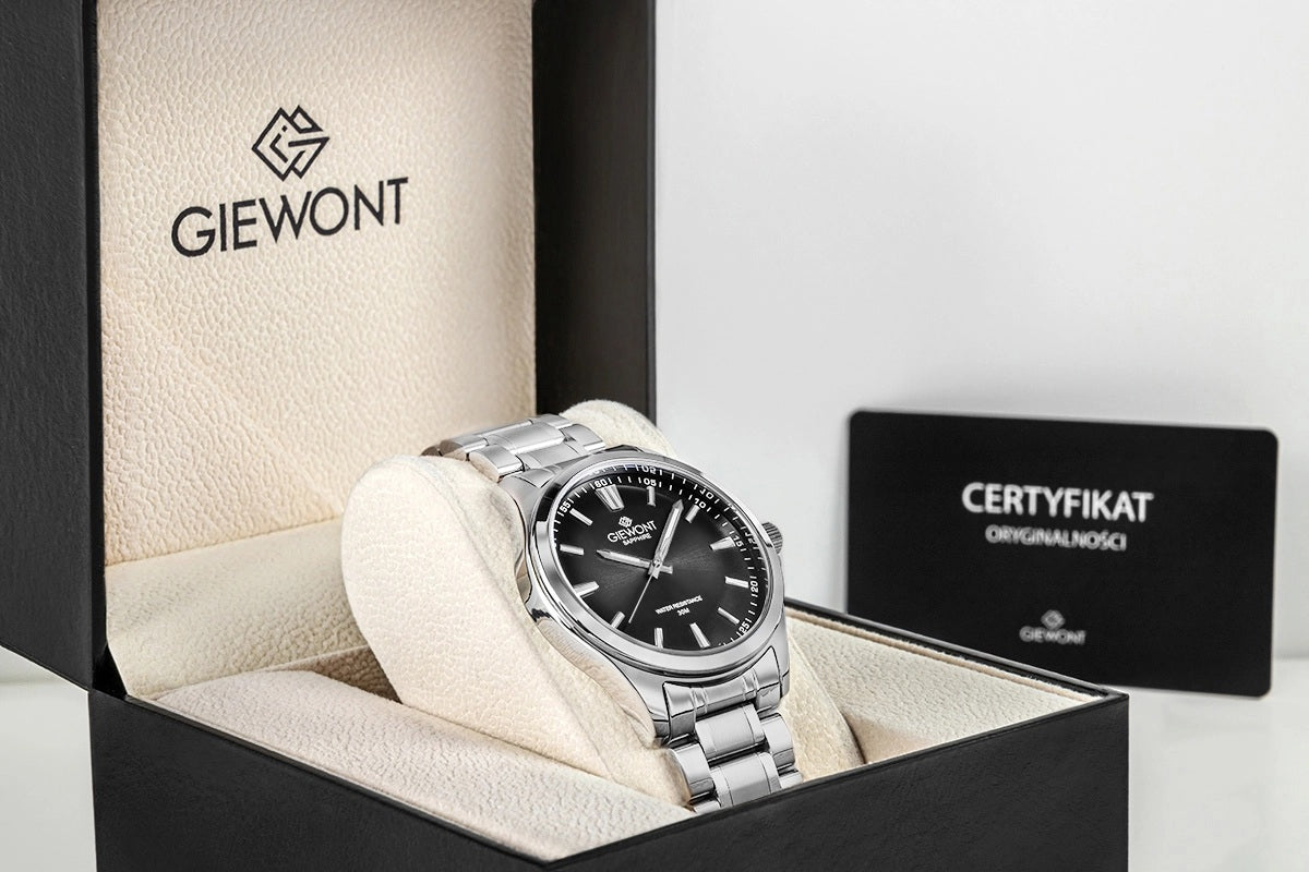 Zegarek Męski Giewont Elegance Sapphire Srebrno Czarny GW5160-B2